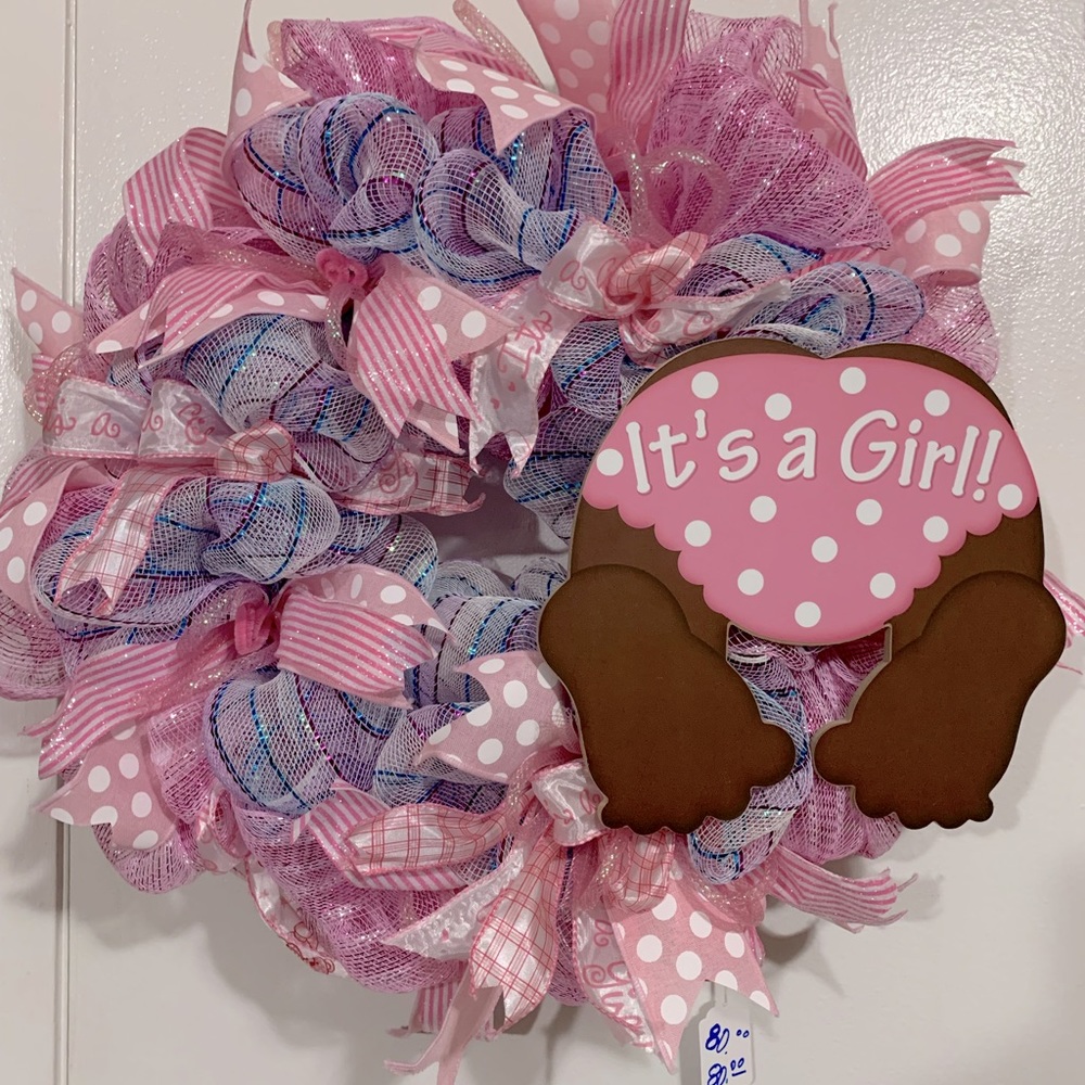 Item50 Baby’s Announcement, Baby’s Gender Wreath Baby Shower Decor